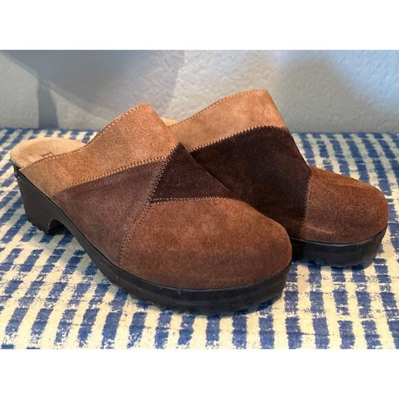Vintage Bass Brown Patchwork Suede Clogs - Picture 1 of 6
